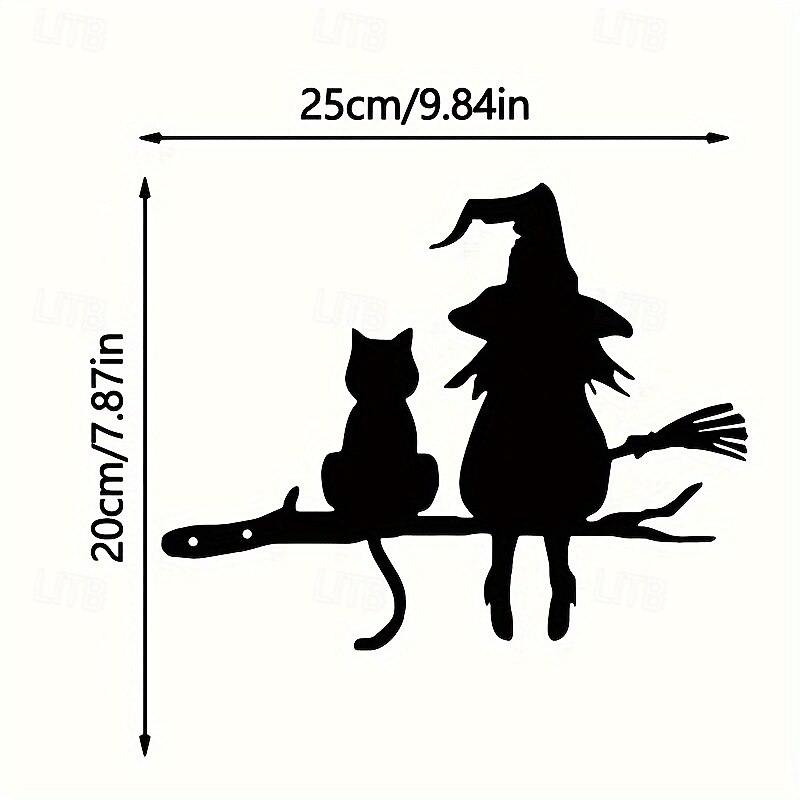2025年 庭の木の枝に座っているかわいい魔女と猫の金属シルエットの芸術的な装飾1個。ガーデンフェスティバルの装飾に最適です。  コレクション – $27.99 –P3