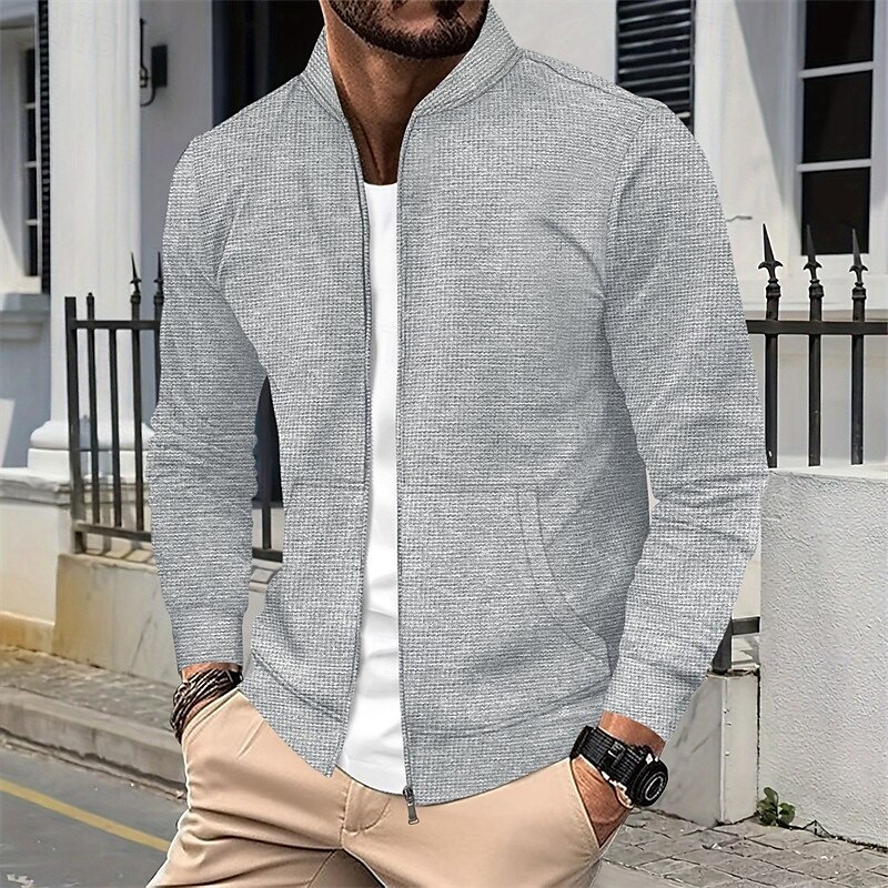 Per uomo Giacca Leggera Giacca a nido d'ape Giacca Casual Vacanza Quotidiano Traspirante Tasca Primavera Autunno Semplice Moda Classico Collo alla coreana Regolare Nero Bianco Blu Cachi Grigio Giacca del 2025 a $29.99 –P2