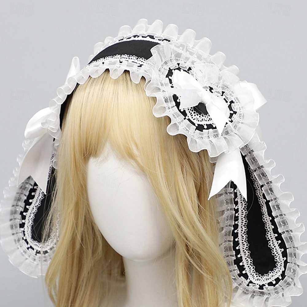Graziosa fascia per capelli con orecchie da coniglio in stile lolita – orecchie da coniglio con fiocco, fascia per capelli in stile lolita per cosplay, feste e accessori moda del 2025 a $30.99 –P9