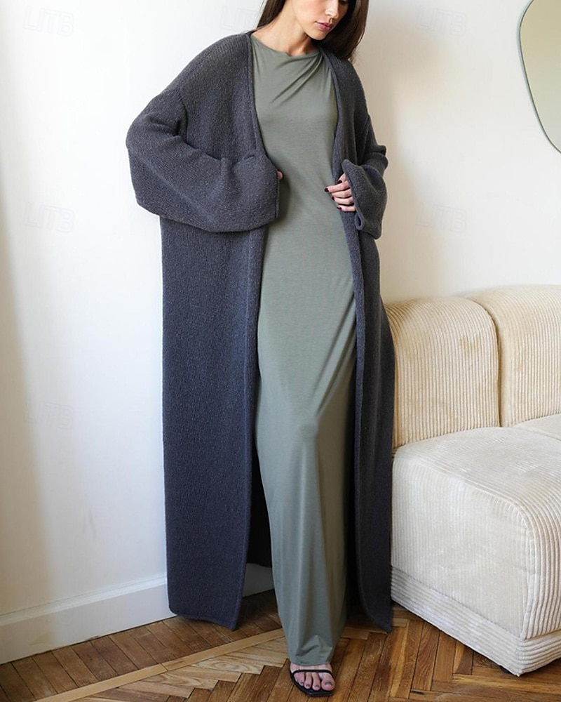 Damskie Sweter Sweter rozpinany Moda Moda miejska Codzienny Jednokolorowe Prążkowany Otwarty przód Dzianiny Długi rękaw Długie topy Robić na drutach Święto Wyjściowe Weekend Biały Żółty Jesień Zima 2025 - $29.99 –P8