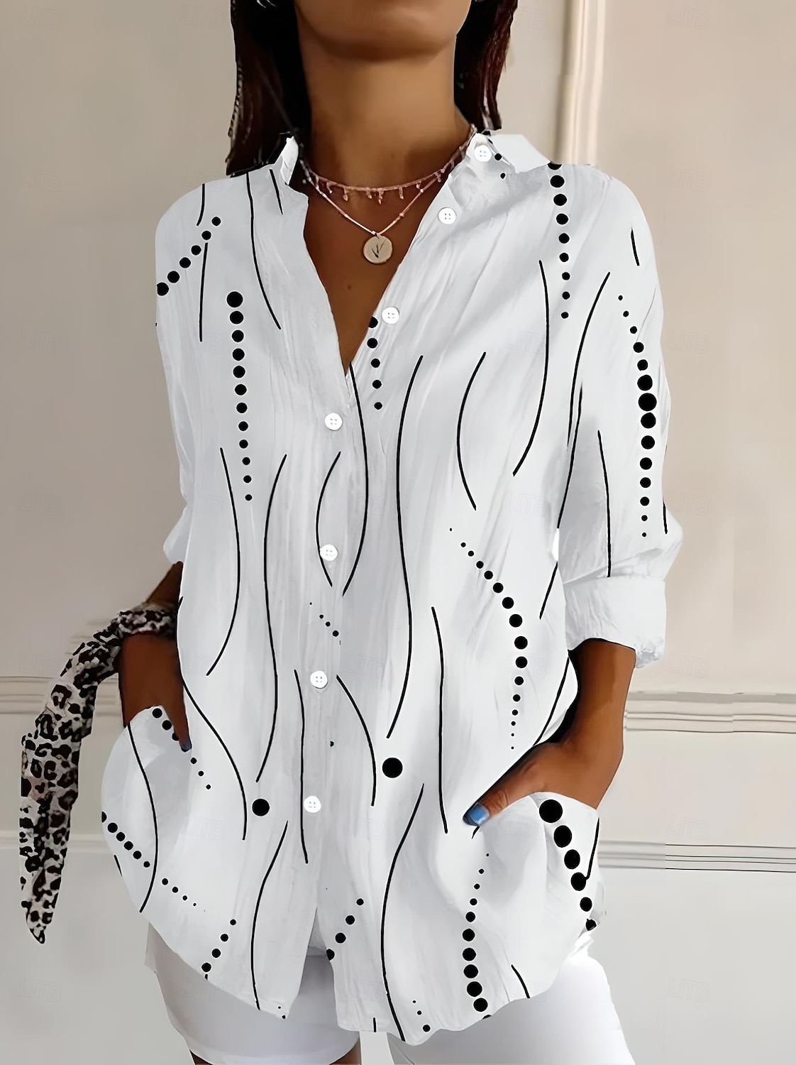 Femmes Chemise Graphique Géométrique Rayé ancien Tropical Quotidien manche longue Col de chemise Hauts Réguliers Travail Quotidien Fête Boutons Imprimé Blanche Jaune Rouge Bleu Orange Été Printemps de 2025 ? $32.99 –P2