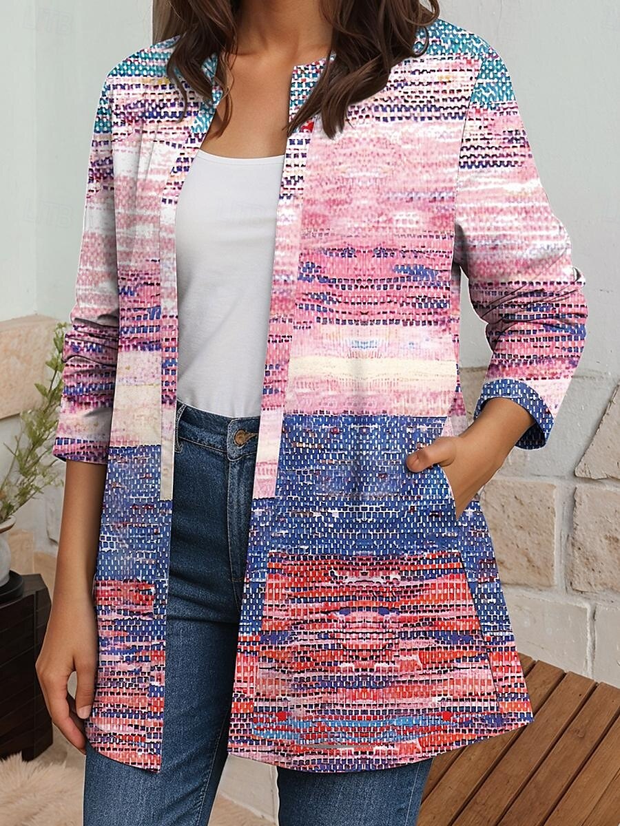 Naisten Bleiseri Työ Syksy Talvi Normaali Takki Normaali Hengittävä Tyylikäs Tateellinen tyyli Jackets Pitkähihainen Geometrinen Painettu Keltainen Punastuvan vaaleanpunainen Sininen 2025 - $27.99 –P4