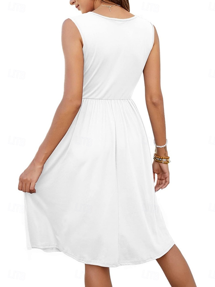 Damen Minikleid Sommerkleid Lässig Täglich Normale Passform Einfarbig Ärmellos U-Ausschnitt Schwarz Weiß Königliches Blau Himmelblau Sommer 2025 - $31.99 –P4