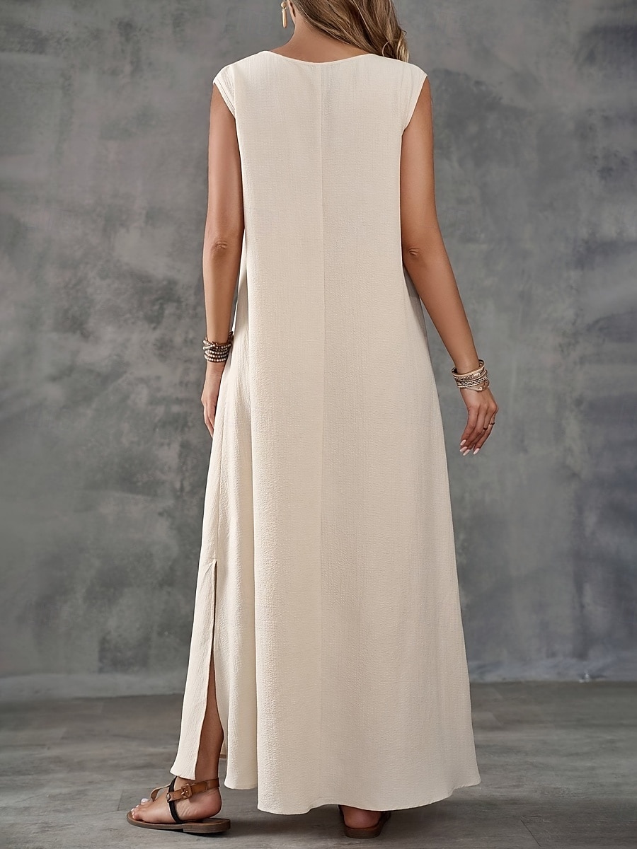Per donna Abito maxi Abito a trapezio Abito Estivo Casual Quotidiano Vestibilità regolare Semplice Senza Maniche Scollo a V Nero Bianco Viola chiaro Verde Estate del 2025 a $28.99 –P3