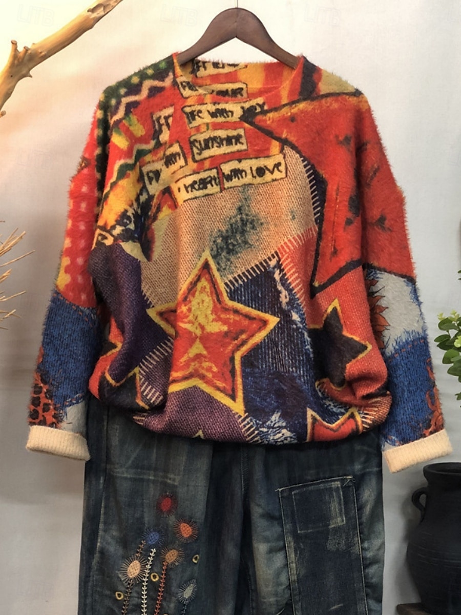 Women's Sweater Casual Soft Floral Ribbed Crew Neck Floral Knitted Long Sleeve Regular Tops Knit Outdoor Daily Weekend Yellow Red Fall Winter 2025 - $37.99 –P3