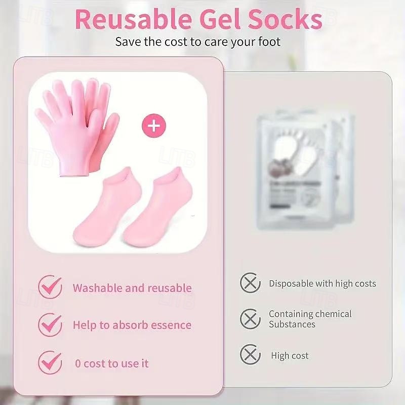 2 Pairs Silicone Moisturizing Gloves and Socks Set, Soft Spa Hand and Foot Care for Dry Cracked Skin, Reusable Hydrating Treatment, One Size Fits Most 2026 - $16.49 –P1