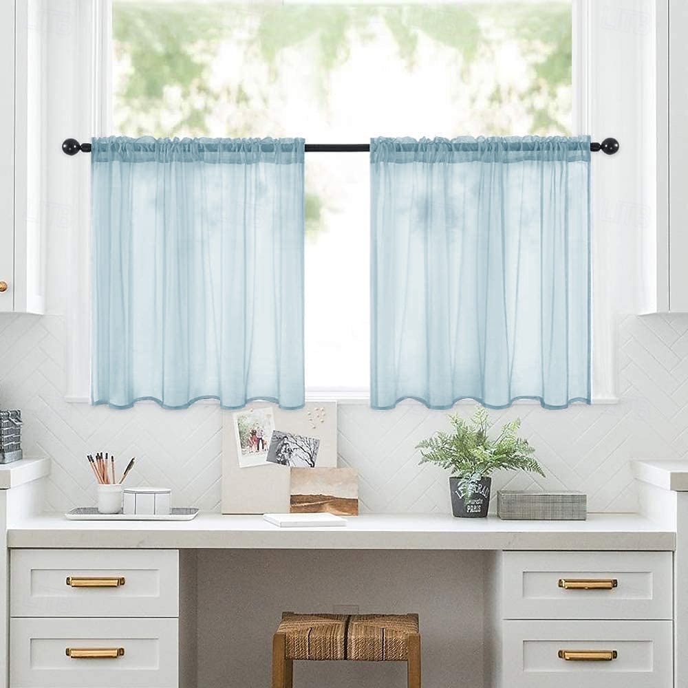 Tenda da cucina tinta unita in poliestere, tende corte per soggiorno, camera da letto, divisorio per il bancone della cucina, tende trasparenti per la privacy del 2026 a $7.49 –P11