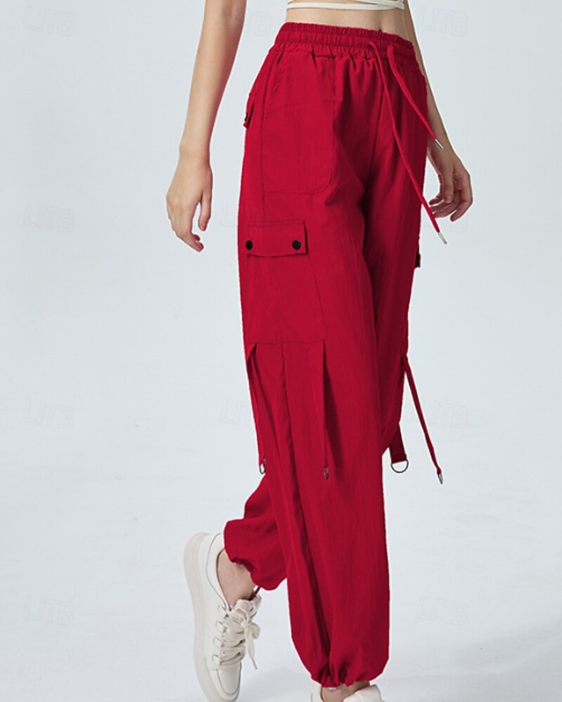 Femmes Pantalons Cargo Slacks Streetwear Occasionnel Longueur complète Naturel Uni Avec Poches Conception à cordon élastique Doux Tenue quotidienne Week-end Noir Rouge Fuchsia Gris argenté Automne de 2025 ? $22.99 –P11