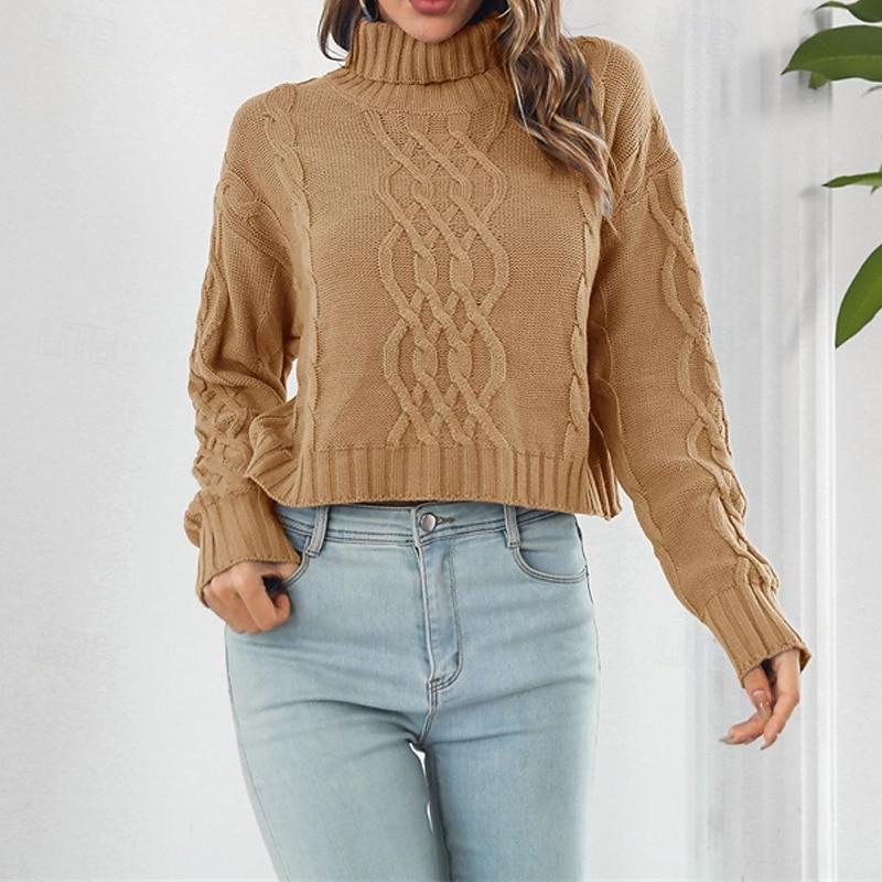 Femmes Pull Occasionnel Couleur Unie Épais Col roulé Tricoté manche longue Hauts Réguliers Tricoter Quotidien Fête Sortir Jaune Bleu Automne Hiver de 2025 ? $22.99 –P6