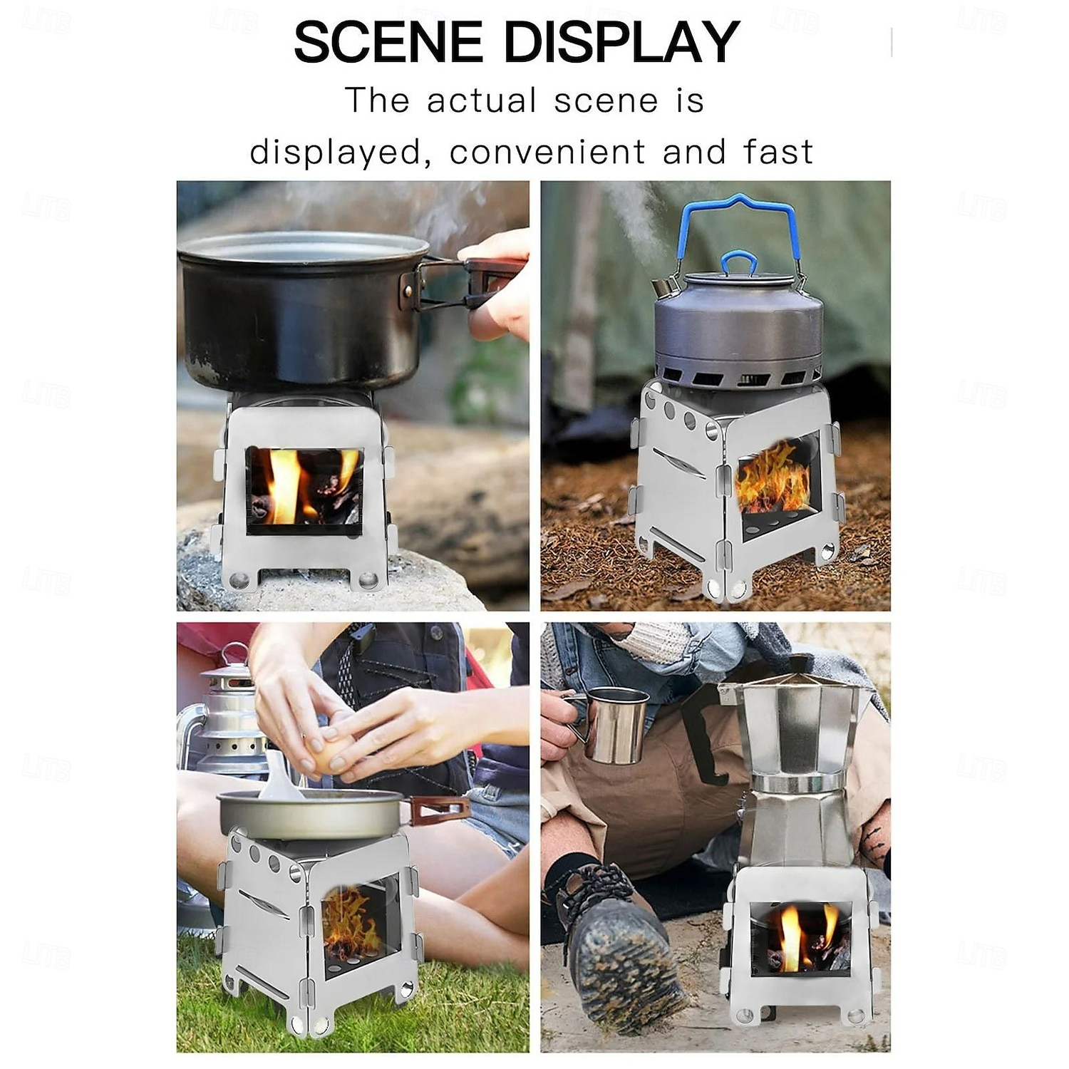 Портативная походная дровяная печь из нержавеющей стали, дровяная печь для пикника, барбекю, походов, выживания, приготовления пищи, оборудование для кемпинга на открытом воздухе 2025 - $13.99 –P5