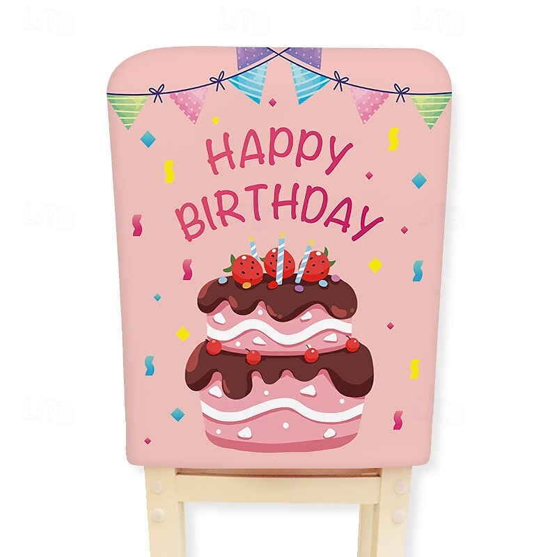 huse de scaun festive cu desene animate pentru ziua de naștere - design pe jumătate de corp din catifea culoare piele de piersică pentru ziua de naștere &decor de sărbători, huse detașabile pentru 2025 - $43.99 –P7