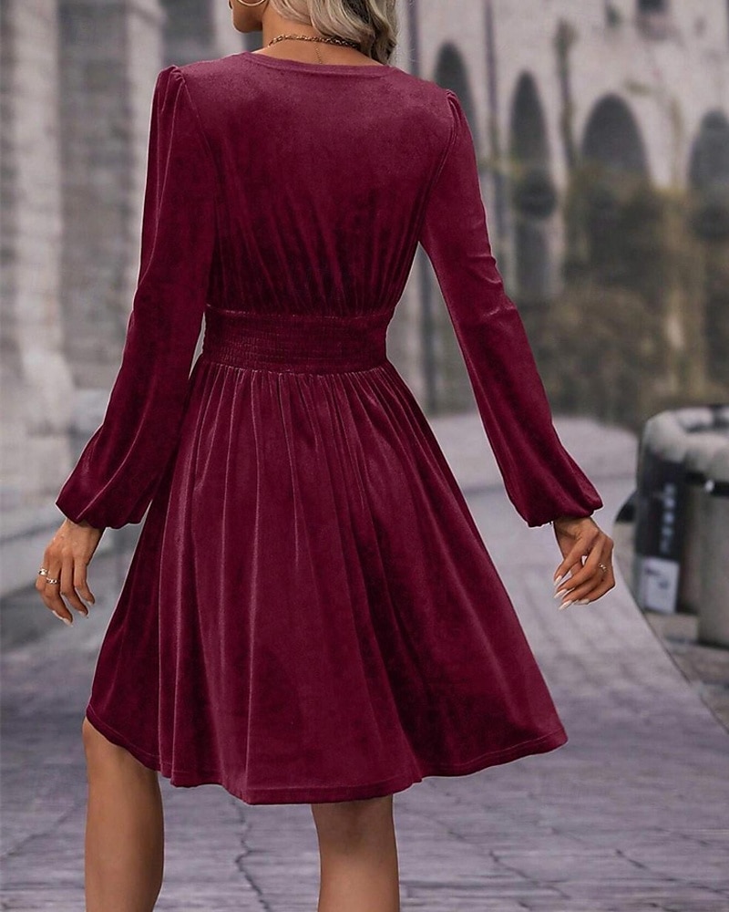 Pentru femei Rochie Mini Rochie casual Rochie de iarnă Modă Modern Zilnic Sfârșit de săptămână Fit regulat Simplu Manșon Lung În V Negru Roșu-aprins Trifoi Vară 2025 - $27.99 –P2