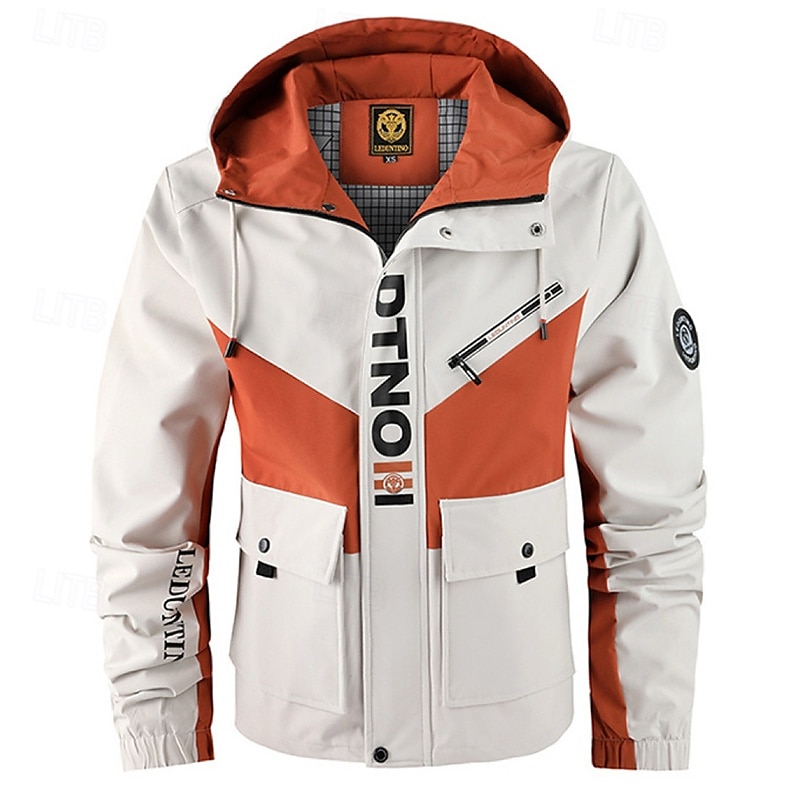 Herren Outdoorjacke Freizeitjacke Urlaub Täglich Winddicht Warm Tasche Herbst Winter Farbblock Buchstabe Mode Klassisch Mit Kapuze Regulär Weiß Dunkelgray Jacken 2025 - $58.99 –P1