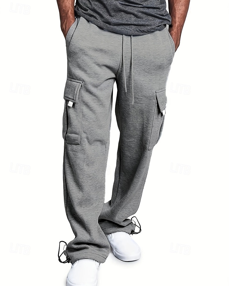 Multi-pakketten 3 stuks Voor heren Zwart + grijs + blauw Joggingbroek met wijde pijpen Broek Elastische taille Trekkoord Effen Vakantie Alledaagse kleding Polyester Lente 2025 - $35.99 –P11