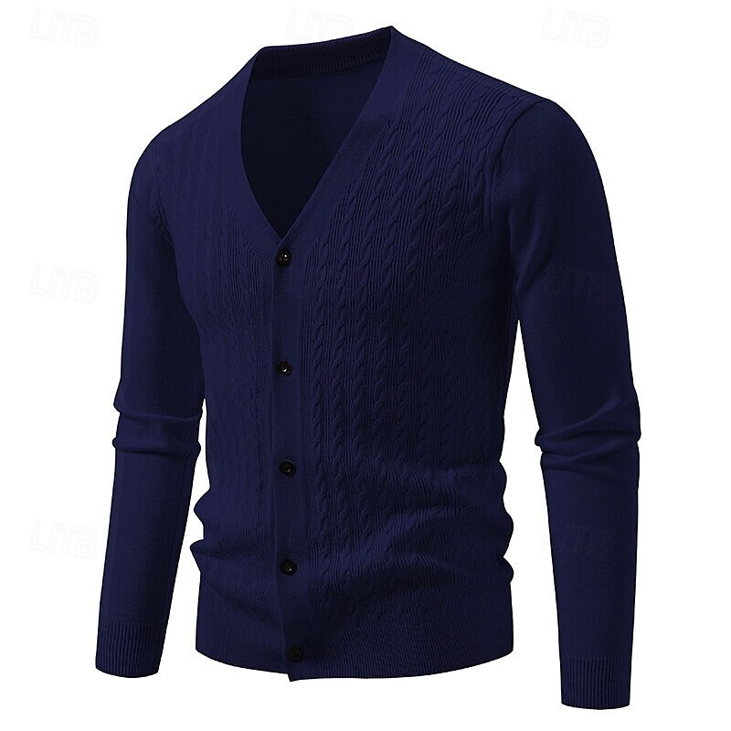 Men's Cardigan Sweater Cropped  Sweater Knit Sweater Ribbed Knit Regular Tops Buttons Jacquard Plain V Neck Fashion Classic Vacation Daily Wear Clothing Apparel Fall Winter Black Navy Blue S M L 2025 - $23.99 –P7