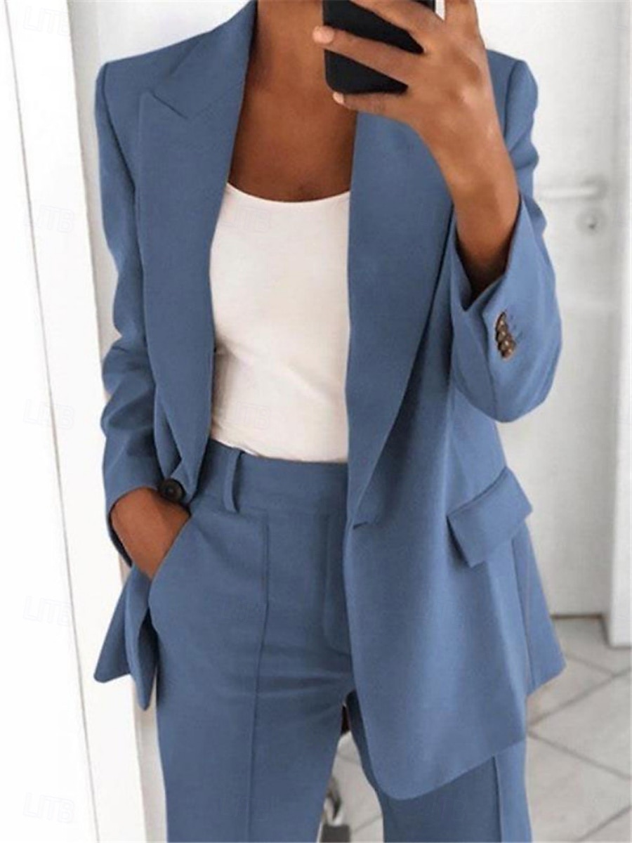 Femmes Blazer Confortable Respirant Avec Poches Mode Quotidien Style OL Uni Bureau Travail Occasionnel Simple Boutonnage Régulier Revers Coupe régulière manche longue Vêtements d'extérieur Rose de 2025 ? $21.99 –P1
