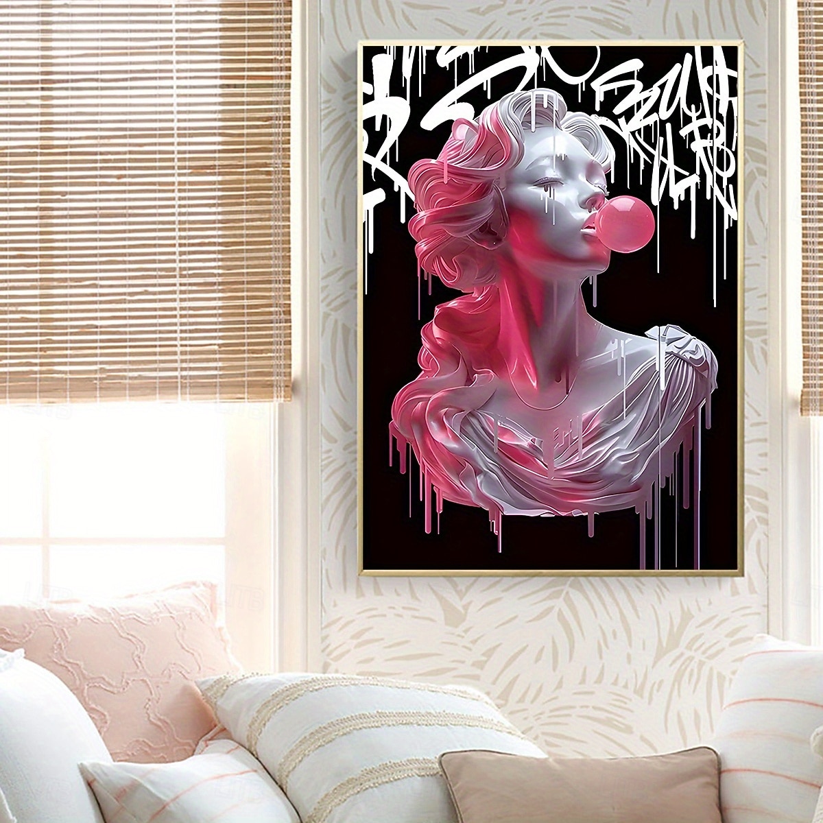 Chic Pink Girl Blowing Balloons Canvas Art Print - Modern Fluid Wall Decor for Living Room & Kitchen Reusable No Frame Needed 2026 - $15.49 –P7