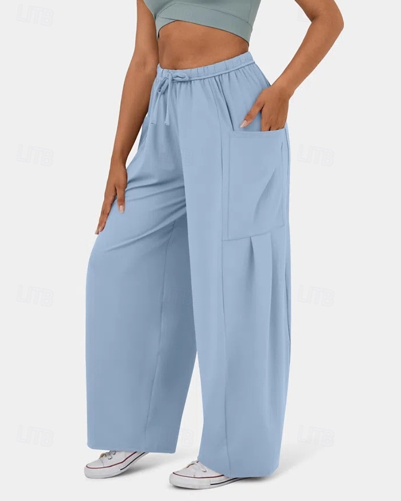 Per donna Gamba larga Pantaloni Eleganti Streetwear Casual Lunghezza intera Naturale Semplice Tasca Design con Coulisse Elastica Comodo Streetwear Ferie Rosso violaceo Nero Verde militare Marrone del 2025 a $22.99 –P13