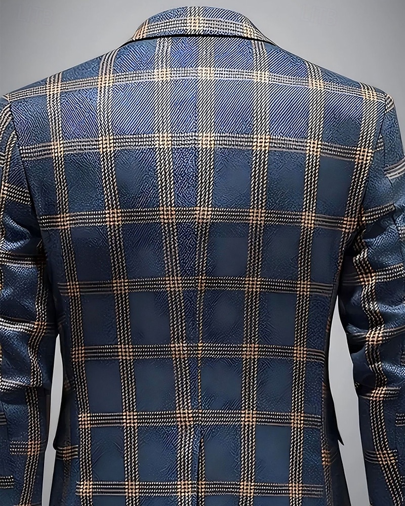 Herren Blazer Geschäft Cocktailparty Hochzeitsfeier Mode Lässig Frühling Herbst Polyester Karomuster Tasche Knöpfe Bequem Einreihig Blazer Schwarz Blau Braun 2025 - $58.99 –P5