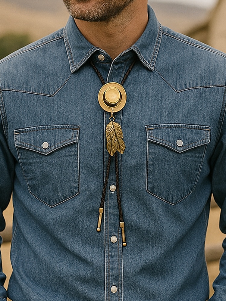 Collier en cuir avec pendentif en forme de plume et chapeau de cowboy western pour homme, idéal pour un rodéo, une soirée champêtre ou une tenue en jean. de 2025 ? $11.99 –P1