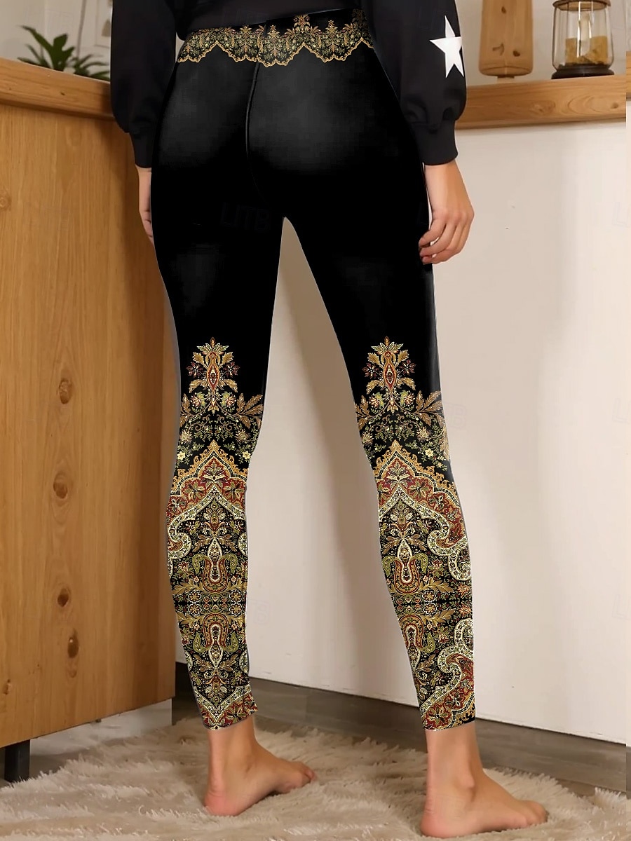 Damskie Getry Urlop Zabytkowe Moda Pełna długość Wysoka talia Graficzny Wzór geometryczny Drukowanie Miękka Oddychający Elastyczny Urlop Codzienny Święto Fiołkowy Turkusowy Złota Rumiany róż Lato 2025 - GBP £18 –P2