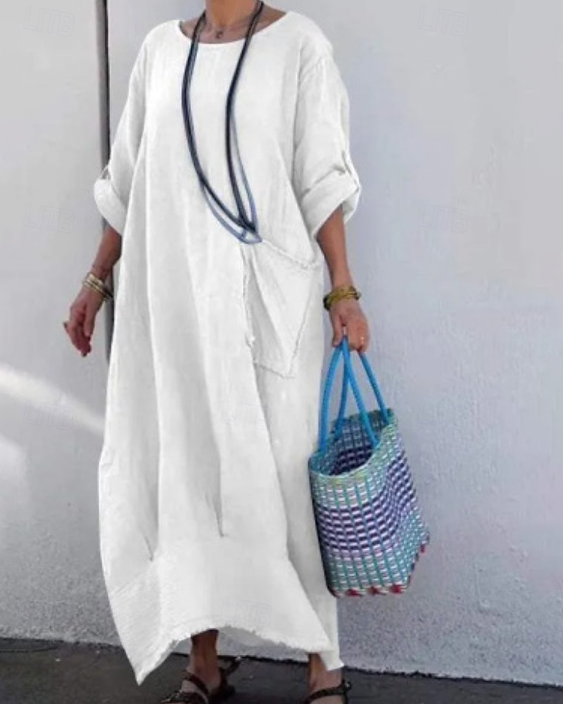 Femmes Robe Longue Maxi Robe Robe Décontractée Mode Moderne Extérieur Vacances Fête Coupe régulière Uni manche longue Col ras du cou Blanche Jaune Rose Claire bleu marine Automne de 2025 ? $32.99 –P4
