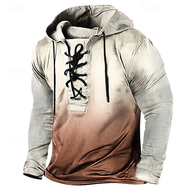 Men's T Shirt Tee Tee Top Long Sleeve Shirt Long Sleeve Hooded Spring Fall Gradient Fashion Designer Basic Lace up Vacation Street Going out Pink Blue Brown Top Tee for Men 2025 - $36.99 –P5