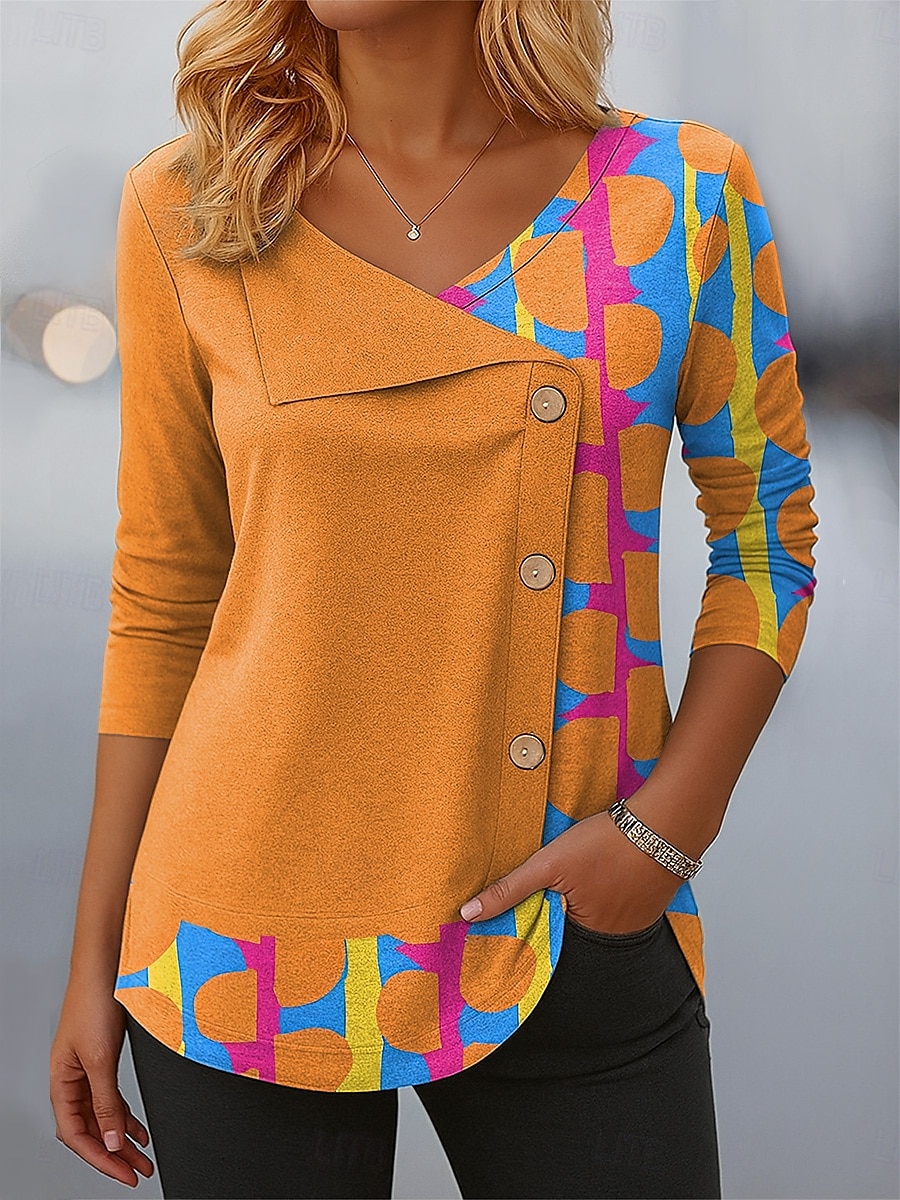 Femmes Chemisier Graphique Géométrique Plaid ancien Élégant Occasionnel manche longue Col ras du cou Asymétrique Hauts Réguliers Quotidien Patchwork Boutons Imprimé Vert Claire Rose Claire Rouge de 2025 ? $24.99 –P4