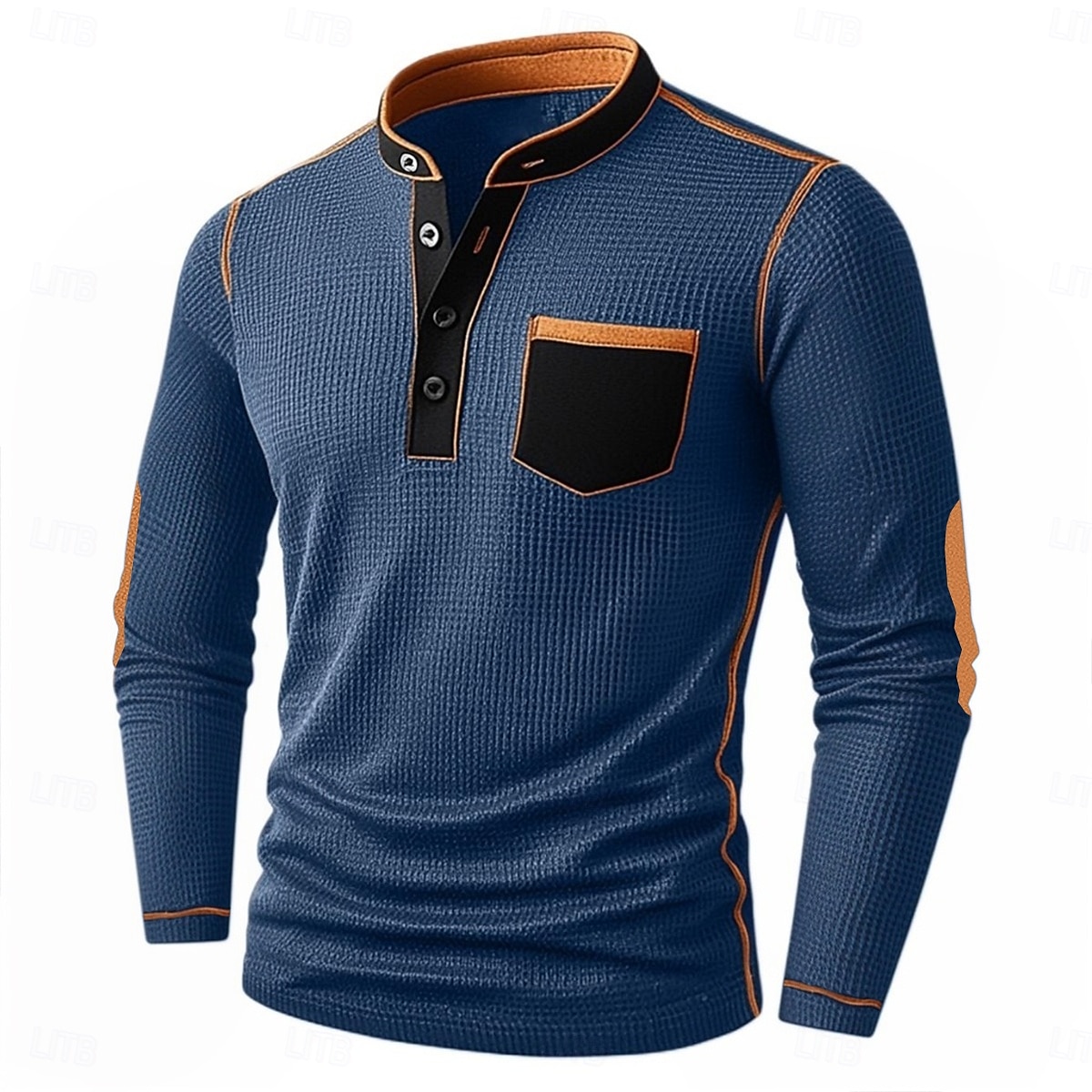 Men's Waffle Henley Shirt Tee Long Sleeve Solid Color Plain Fashion Designer Casual Color Block Buttons Henley Outdoor Casual Daily Summer Fall Winter Black Navy Blue khaki Henley T-Shirt 2025 - $22.99 –P6