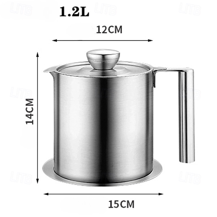 Filtro e contenitore per grasso in acciaio inox da 1,2 l/1,7 l - grande contenitore per la raccolta del grasso con coperchio antipolvere &impugnatura facile da impugnare - per pancetta, cottura in del 2025 a $32.99 –P1