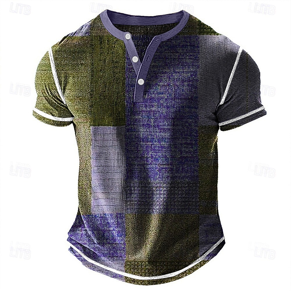 Herren Geometrisch Patchwork Henley Hemd Waffel-T-Shirt Kurzarm Täglich Retro Vintage Klassisch Sport im Freien Lässig Ferien Frühling & Sommer Blau Grün Violett Braun Grau Henley Henley T-Shirt 2026 - $28.99 –P6