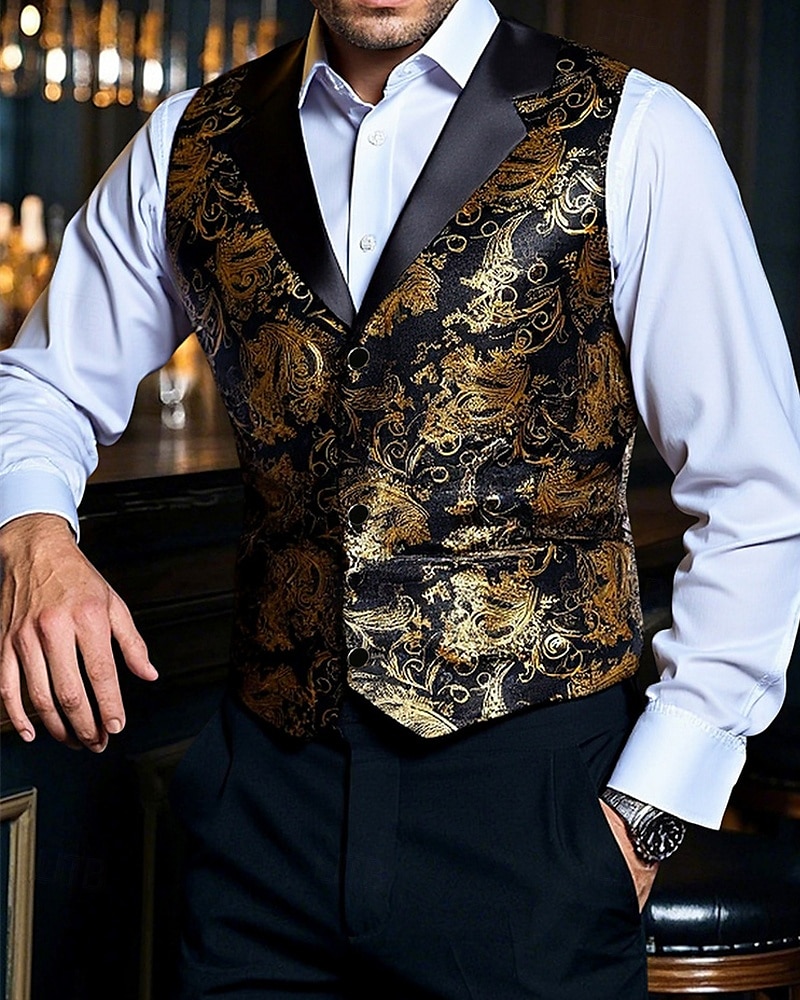 Herren Weste Gilet Urlaub Party Geschäft Mode Lässig Sommer Frühling Knöpfe Polyester Bequem Vergoldung Einreihig Ein-Knopf Revers Normale Passform Gold Weste 2025 - $33.99 –P1