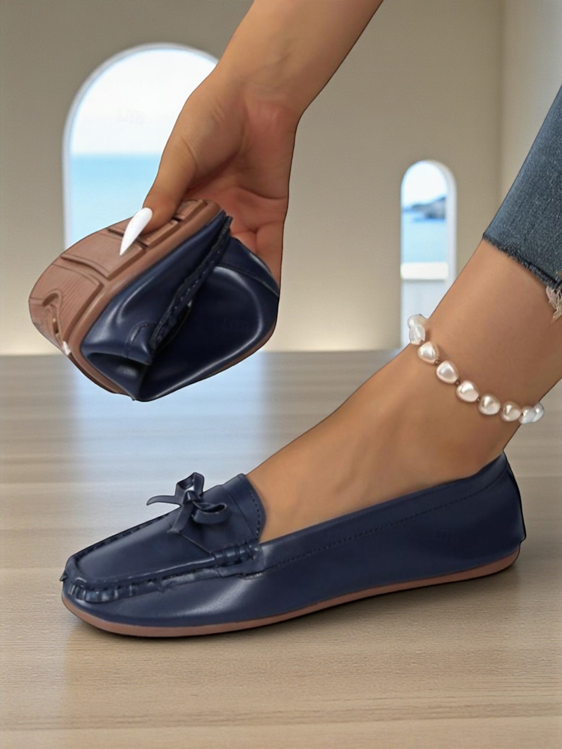 Damen-Mokassins mit goldfarbener Metallic-Schleife – bequeme Slipper, lässige und elegante flache Schuhe für Damen, perfekt für Partys, Reisen und den Alltag 2025 - $19.99 –P1