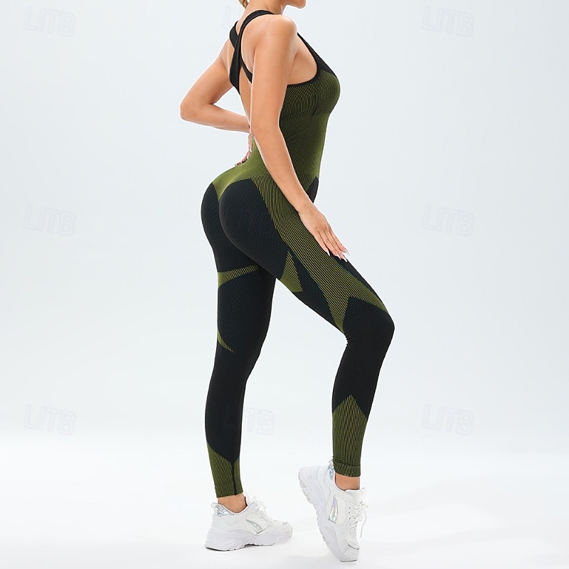 Damen Scrunch Yoga-Strampler Trainingsoveralls Rückenfrei Farbblock Einteiler Wasserblau Armeegrün Fitnesstraining Hohe Taille Elastisch Atmungsaktiv Bauchkontrolle Ärmellos Sport Sportkleidung 2025 - $25.99 –P14