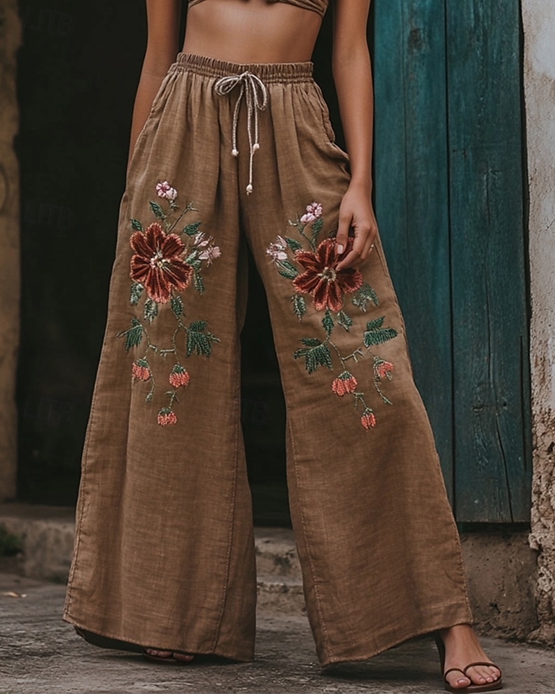 Per donna Gamba larga Pantaloni Pantaloni Palazzo Moda Boho Lunghezza intera Vita Alta Fiore Elastico in vita Coulisse Stampato Traspirabilità Confortevole Streetwear Abbigliamento quotidiano Uscire del 2025 a $32.99 –P1