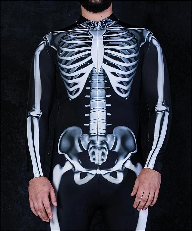 Totenkopf Halloween Bodysuit Ganzkörper-Catsuit Gruseliges Kostüm Kinder Erwachsene Herren Damen Jungen Halloween Karneval Tag der Toten Leistung Party Club Einfache Halloween-Kostüme Verkleiden 2025 - $29.99 –P1