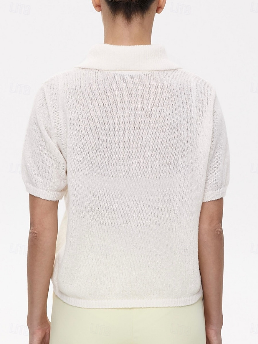 Damen Pullover Lässig Weich Einfarbig Gerippt Hemdkragen Knöpfe Gestrickt Langarm Normale Oberteile Stricken Outdoor Täglich Wochenende Schwarz Weiß Herbst Winter 2025 - $23.99 –P4