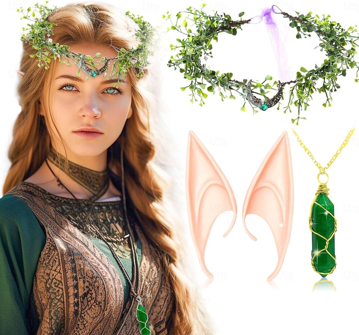 Floral Medieval Renacimiento Tocados Collar Orejas Hada élfico Mujer Fantasía Víspera de Todos los Santos Carnaval Mascarada Fiesta / Noche Adulto Más Accesorios 2025 - $20.99 –P1