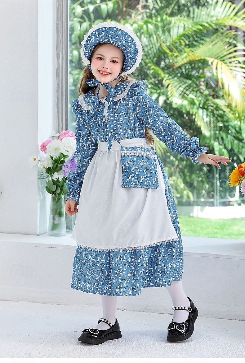 secolul al 19-lea Anii 1800 Vestul Sălbatic Rochie de prerie Set capotă și șorț Pionier Costume de fancy Fete Halloween Carnaval Ziua Mondială a Cărții Ținute pentru evenimente școlare Reconstituire 2025 - $46.99 –P12