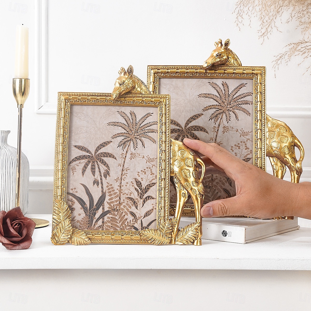 Cadre photo décoratif rectangulaire en résine dorée en forme de girafe, cadre en résine pour un affichage chaleureux des photos de bureau, idéal pour la décoration intérieure et les accessoires de de 2025 ? $20.99 –P10