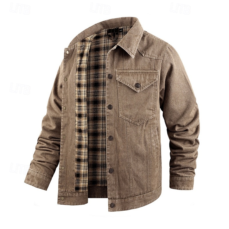 Homme Veste Légère Veste Décontractée Veste en Jean Vacances Quotidien Avec Poches Automne Hiver Uni Mode Classique Revers Régulier Noir Marron Vert Bleu de minuit Bleu clair Veste de 2025 ? $56.99 –P3