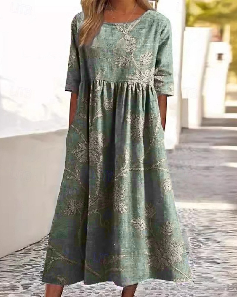 Per donna Abito Midi Vestito Casual Abito Floreale Classico Moderno All'aperto Quotidiano Ferie Vestibilità regolare Fiore Manica Corta Girocollo Giallo Blu Fucsia Albicocca Estate del 2025 a $22.99 –P4
