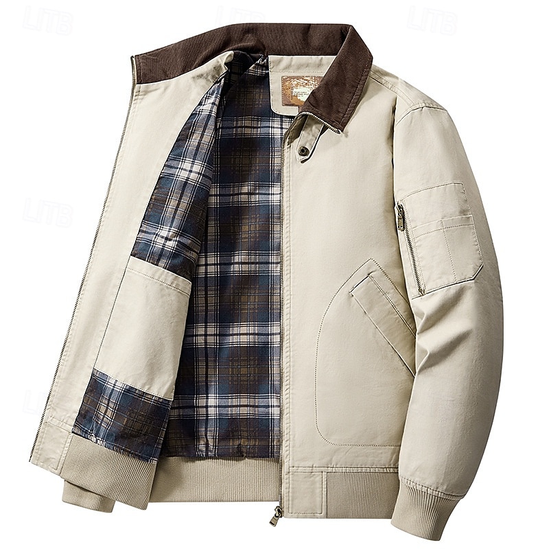 Herren Bomberjacke Freizeitjacke Urlaub Täglich Tasche Frühling Herbst Einfach Mode Klassisch Revers Regulär Schwarz Kamel Armeegrün Beige Jacken 2025 - $58.99 –P10