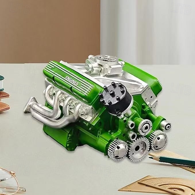 V8-motor hartsprydnad bensin liten blockmotor modellbyggsatser invecklad växeldesign motorfigur skulptur hantverk för skrivbord bokhylla dekoration 2025 - $20.99 –P6