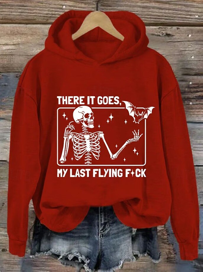 Sweat à capuche pour femme « There it goes my last flying f*ck » avec motif tête de mort, imprimé décontracté, manches longues, style urbain, cordon de serrage, automne-hiver de 2025 ? $24.99 –P7