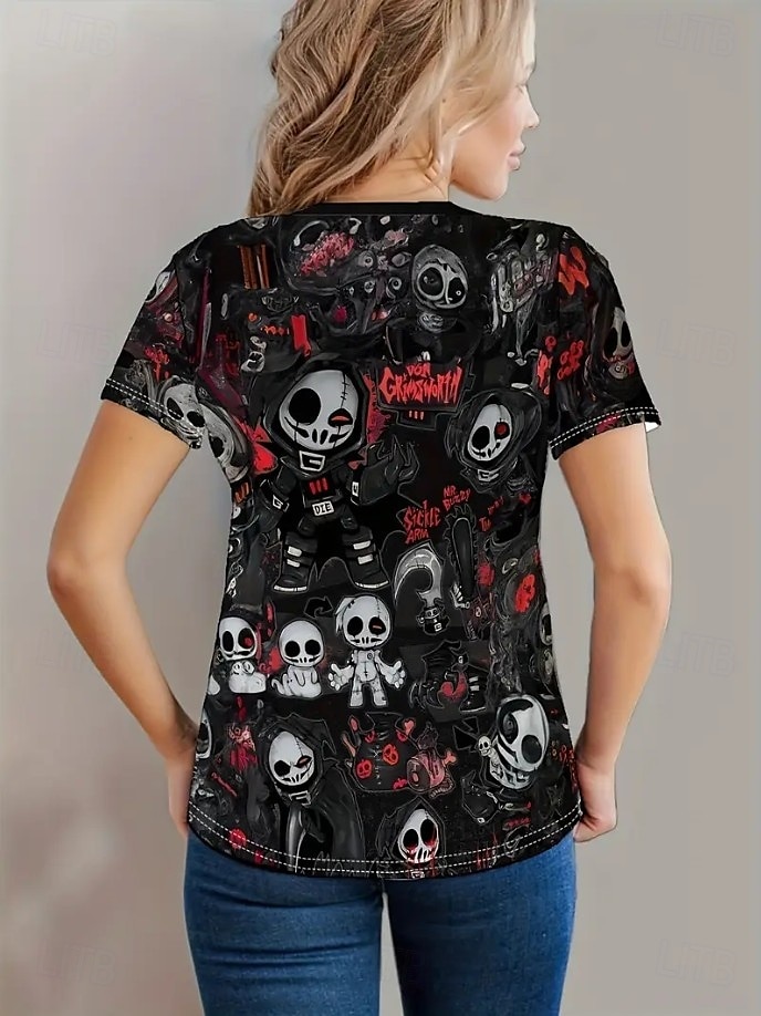 Halloween Γυναικεία Μπλουζάκι Γραφική Απόκριες Σκελετός Στυλάτο Καθημερινό Κοντομάνικο Στρογγυλή Λαιμόκοψη Κανονικά μπλουζάκια Καθημερινά Σαββατοκύριακο Στάμπα 2025 - €20.99 –P4