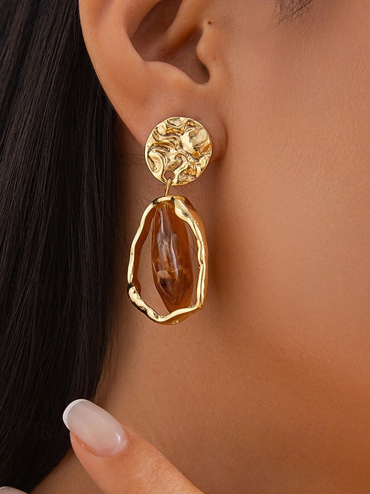 női szabálytalan alakú, gyantás csepp alakú fülbevalók – texturált aranyötvözetből készült, mutatós ékszerek partikra, esküvőkre és hétköznapi, sikkes viseletre 2026 - $8.99 –P2