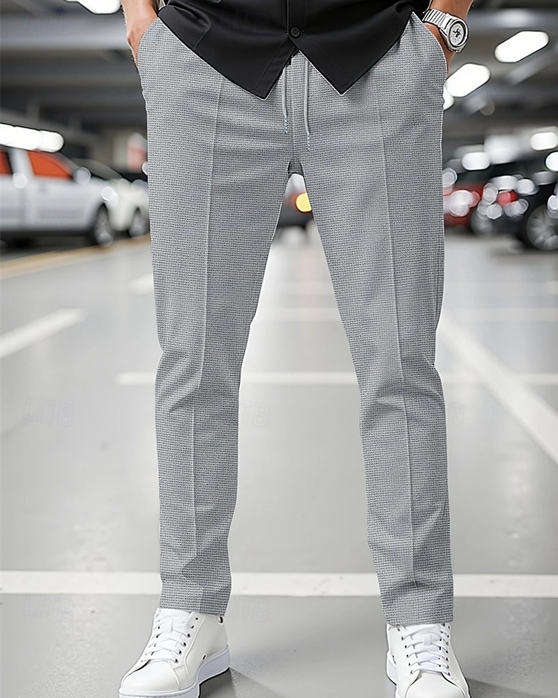 Herren Jogginghose Hose Faltenhose Waffelhose Tasche Elastischer Bund Kordelzug Einfach Komfort Sport im Freien Täglich Mode Lässig Schwarz Weiß Mikroelastisch 2026 - $17.99 –P16