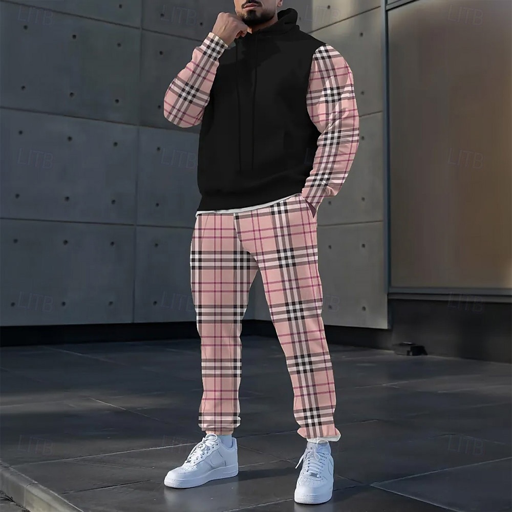 Herr Färgblock 2st 3D-tröja set Träningsoverall Hoodie-tröja Långärmad Långa byxor Huva Ledigt vardag Fritids- 3D-utskrift Vår Höst Vinter Svart Rosa Blå 2025 - $39.99 –P5