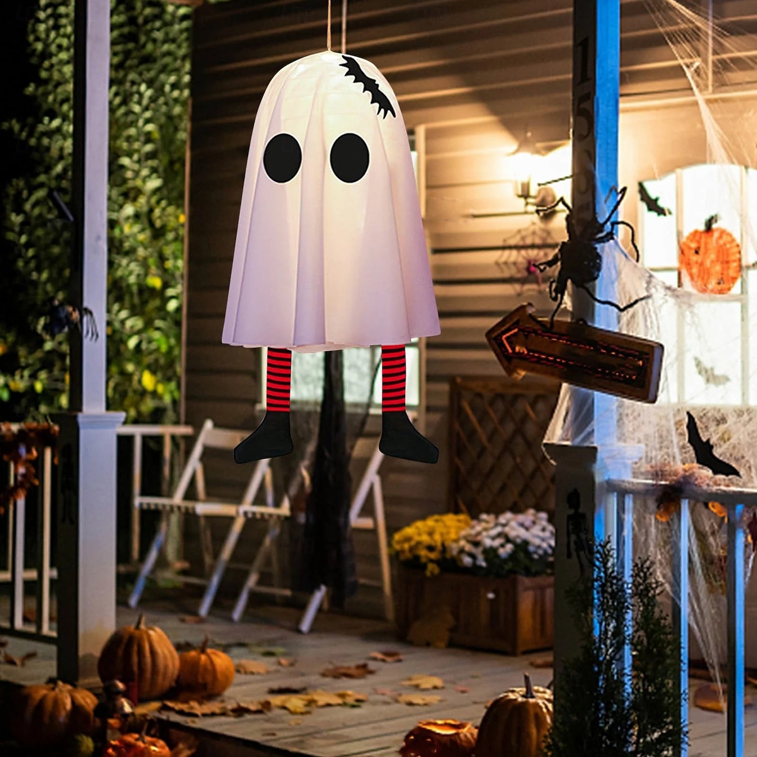 2025年 ハロウィンゴースト吊り下げゴースト屋内および屋外ポーチツリー中庭ガーデンテラス装飾ライト3照明モード風景ライト1個  コレクション – $7.99 –P8